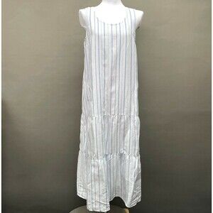 J. Jill Love Linen Dress Small White Blue Sleeveless Striped Lined Tiered